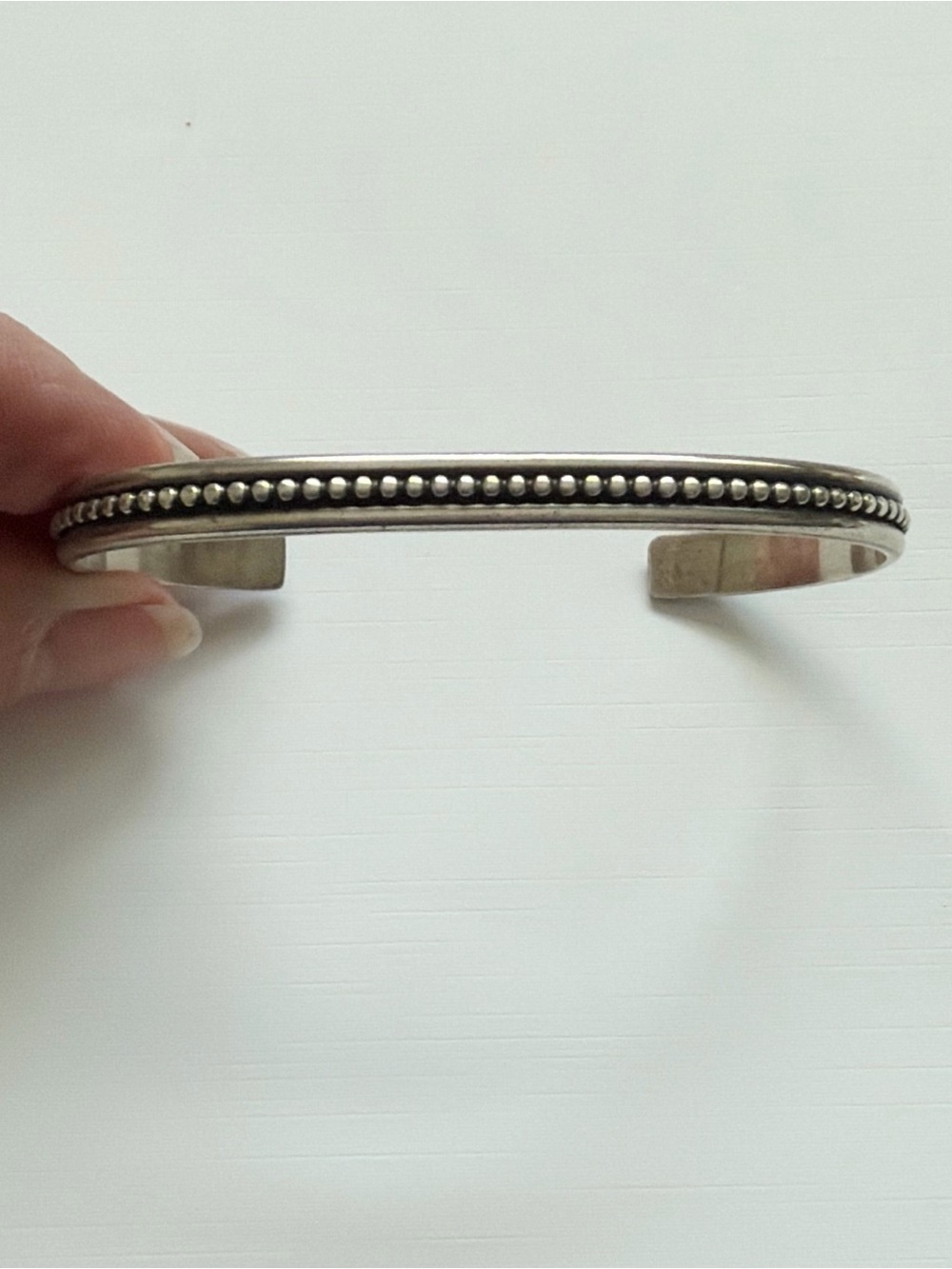 Vintage Tahe Navajo Sterling Silver Beaded Cuff Bracelet
